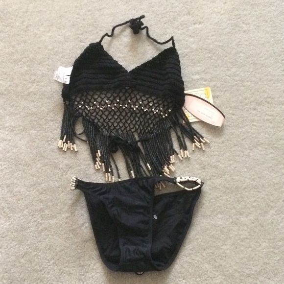 Vicky Moreinis Black Beaded Bikini - Picture 1 of 5